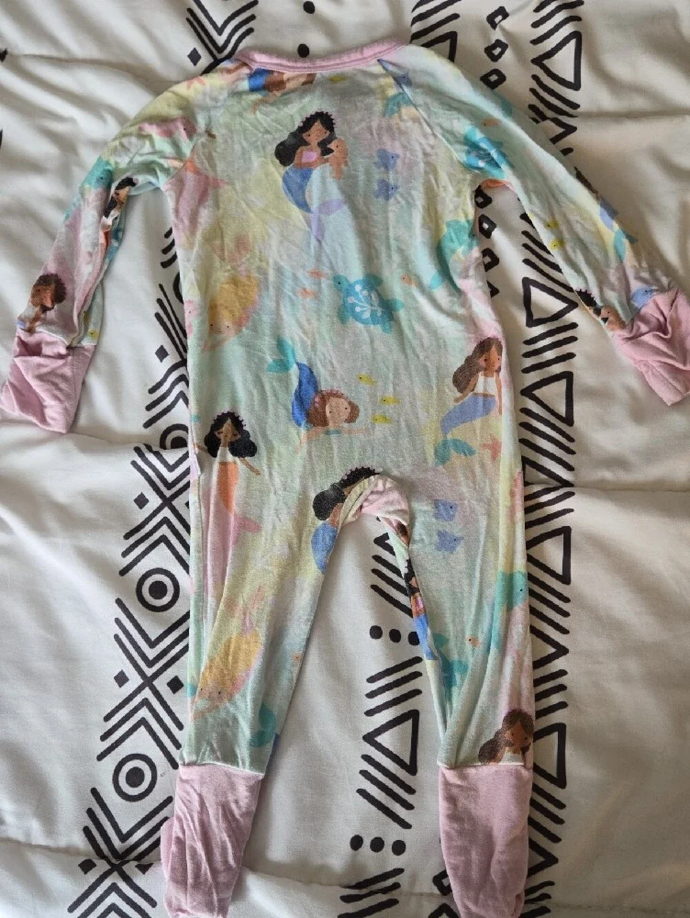 4 For $20 Little Sleepies Pastel Mermaid Print Footie Pajamas with Pink Trim